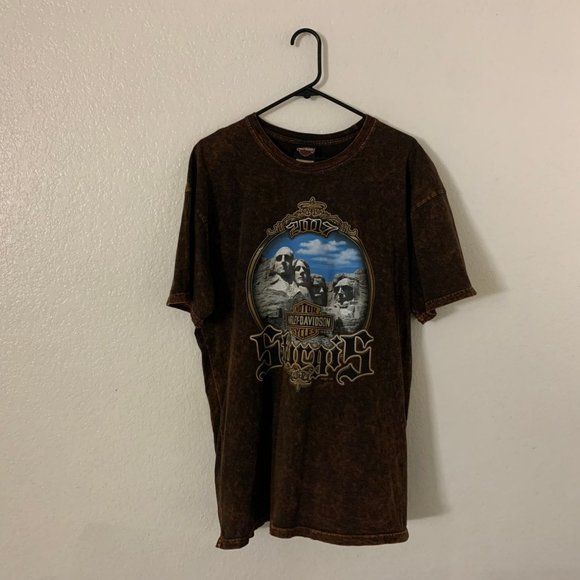 Vintage 2017 Harley Davidson Mount Rushmore Sturgis Brown Short Sleeve Shirt - Picture 1 of 4